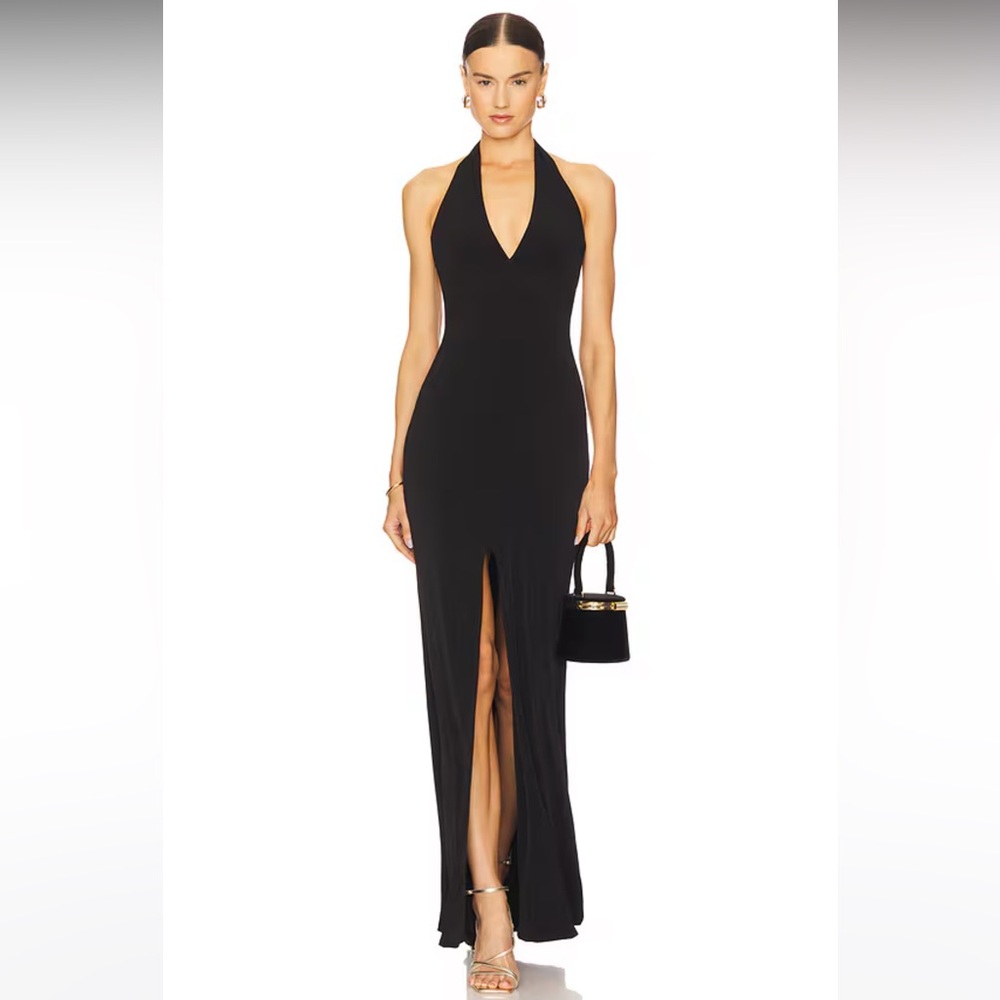 Nookie Black Backless Halter Gown with Slit